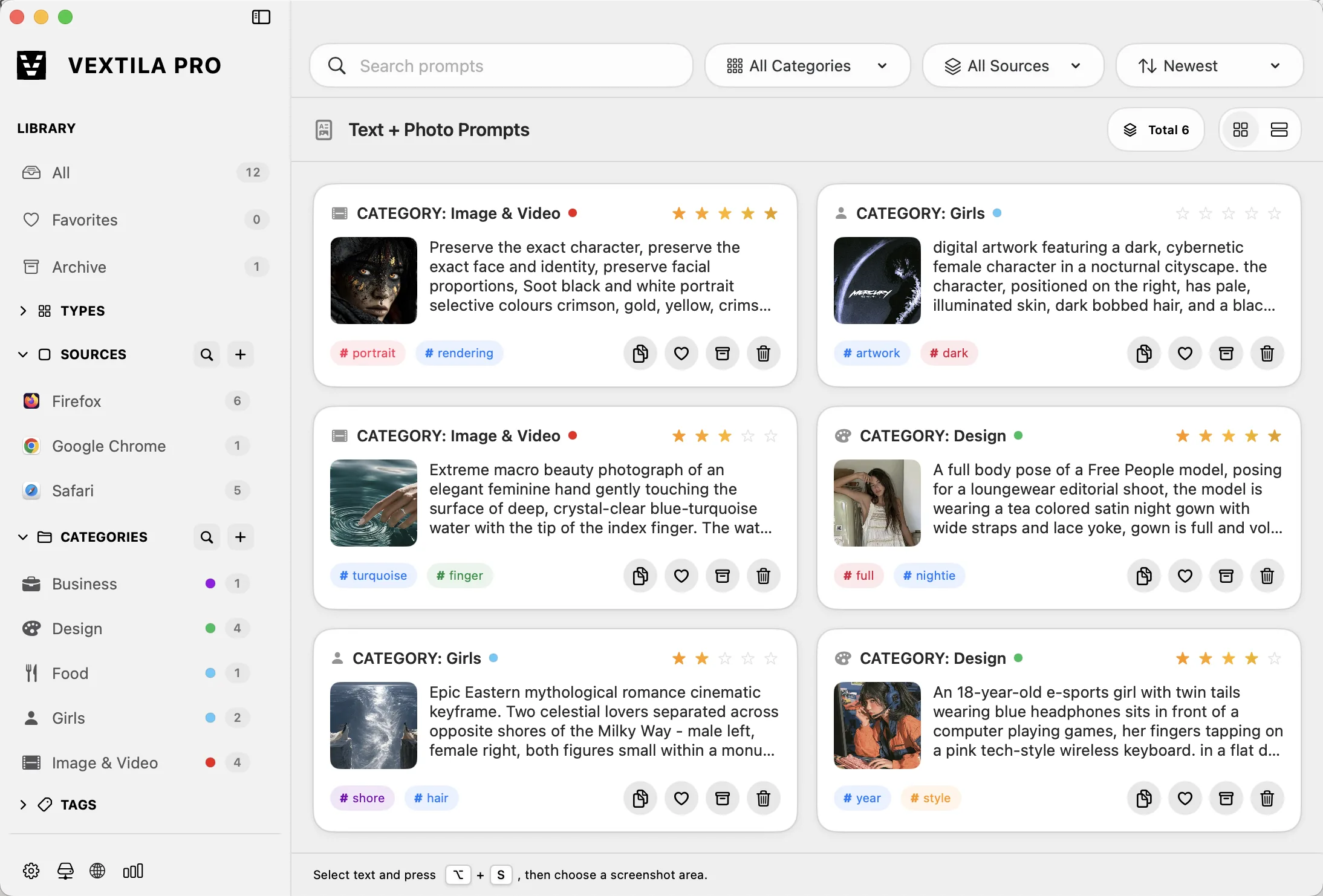 Vextila Pro text and photo prompt library - multimodal prompt cards with image references for AI image models